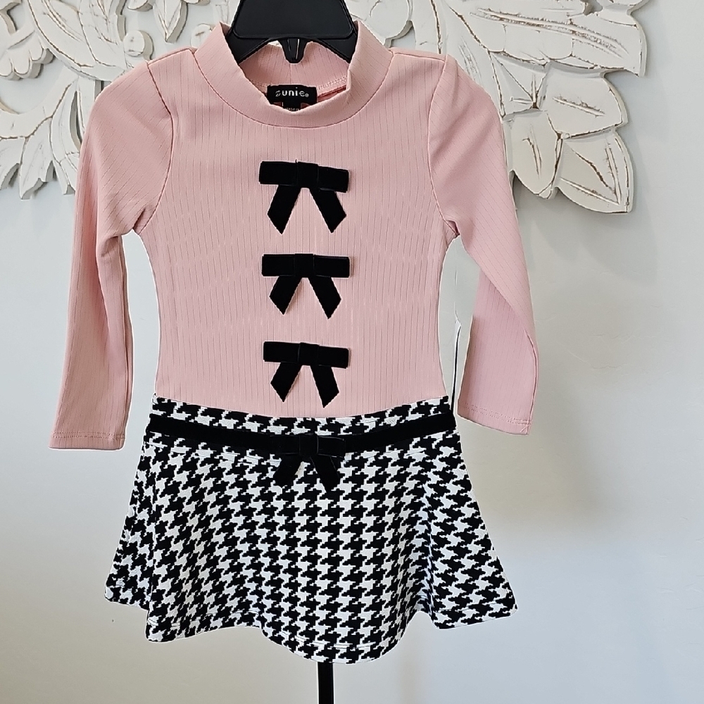 NWT Zunie Pink & Black Casual Dress - Girl's Size 2